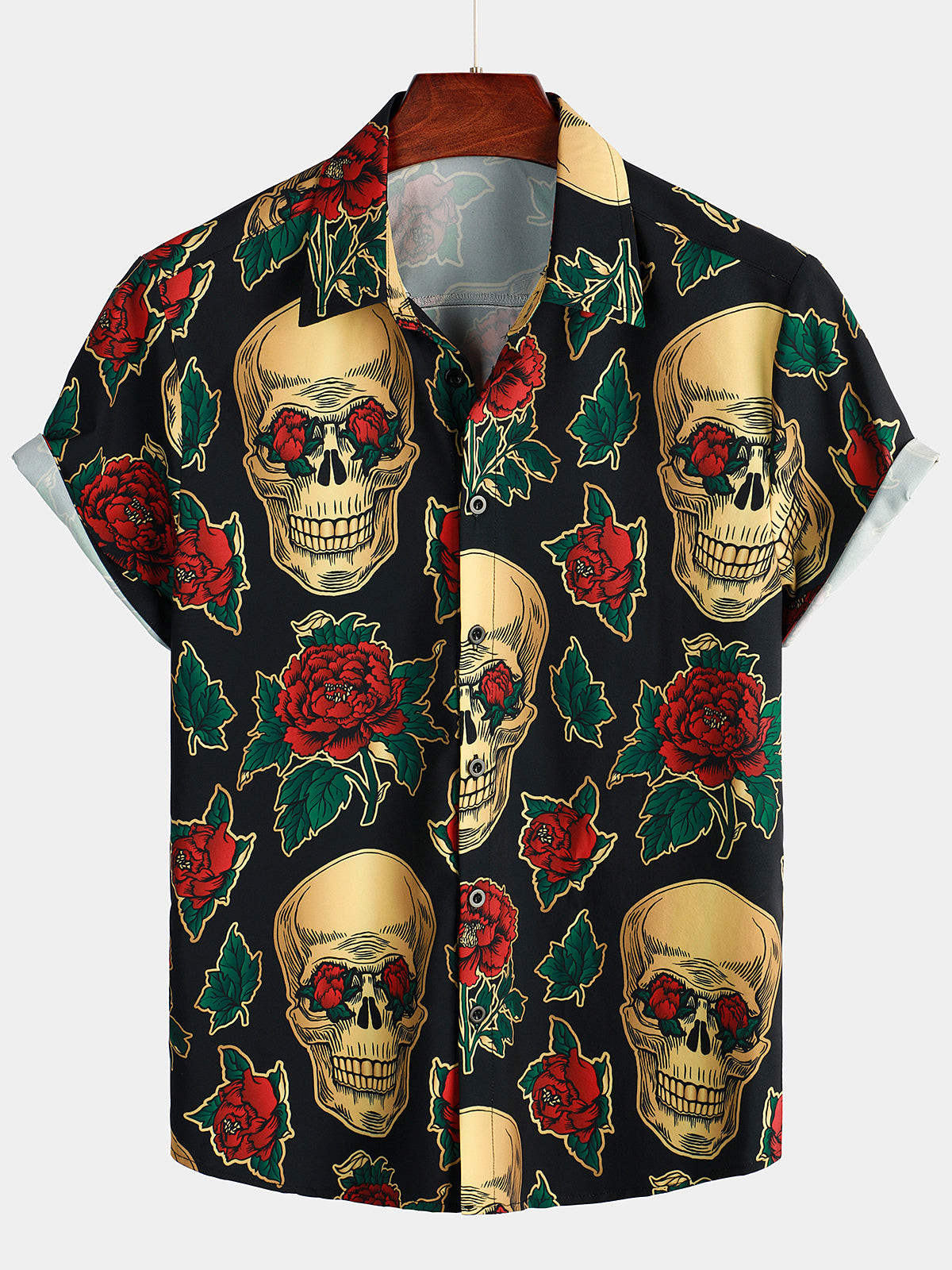 Mens Funny SkullRose Print Short Sleeve Shirt Hawaiian Shirt for Men Women