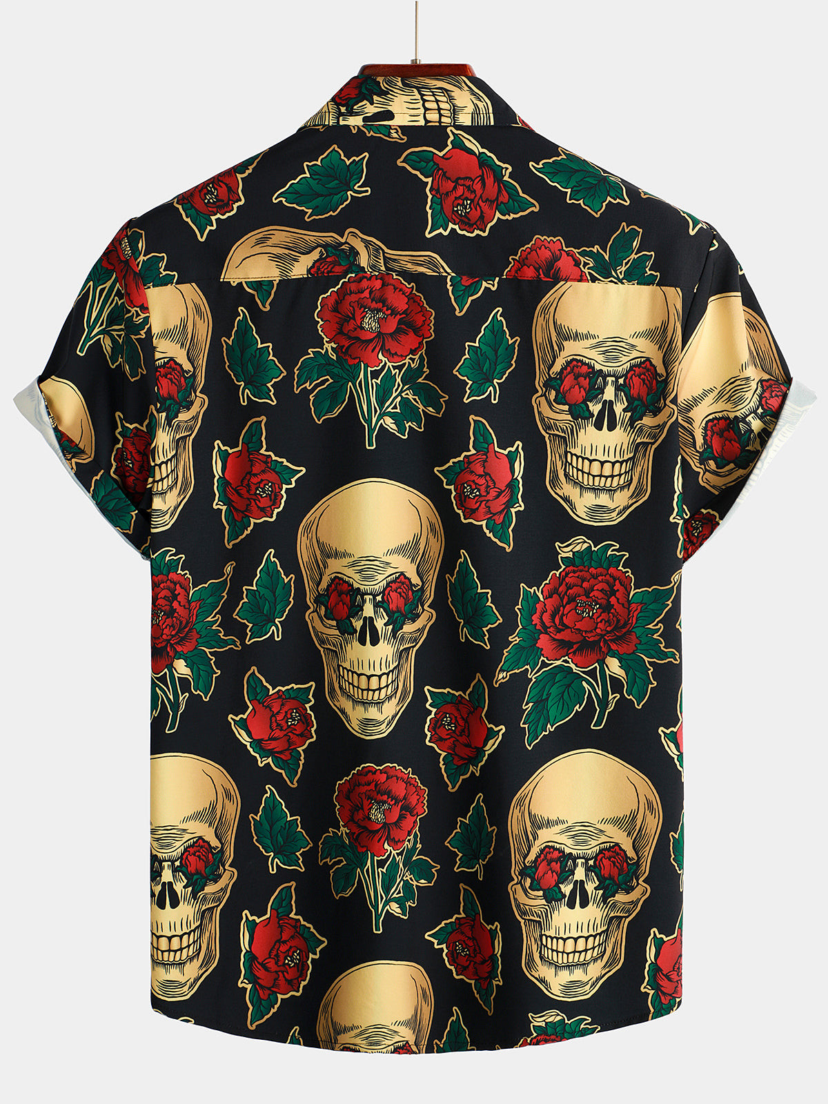 Mens Funny SkullRose Print Short Sleeve Shirt Hawaiian Shirt for Men Women