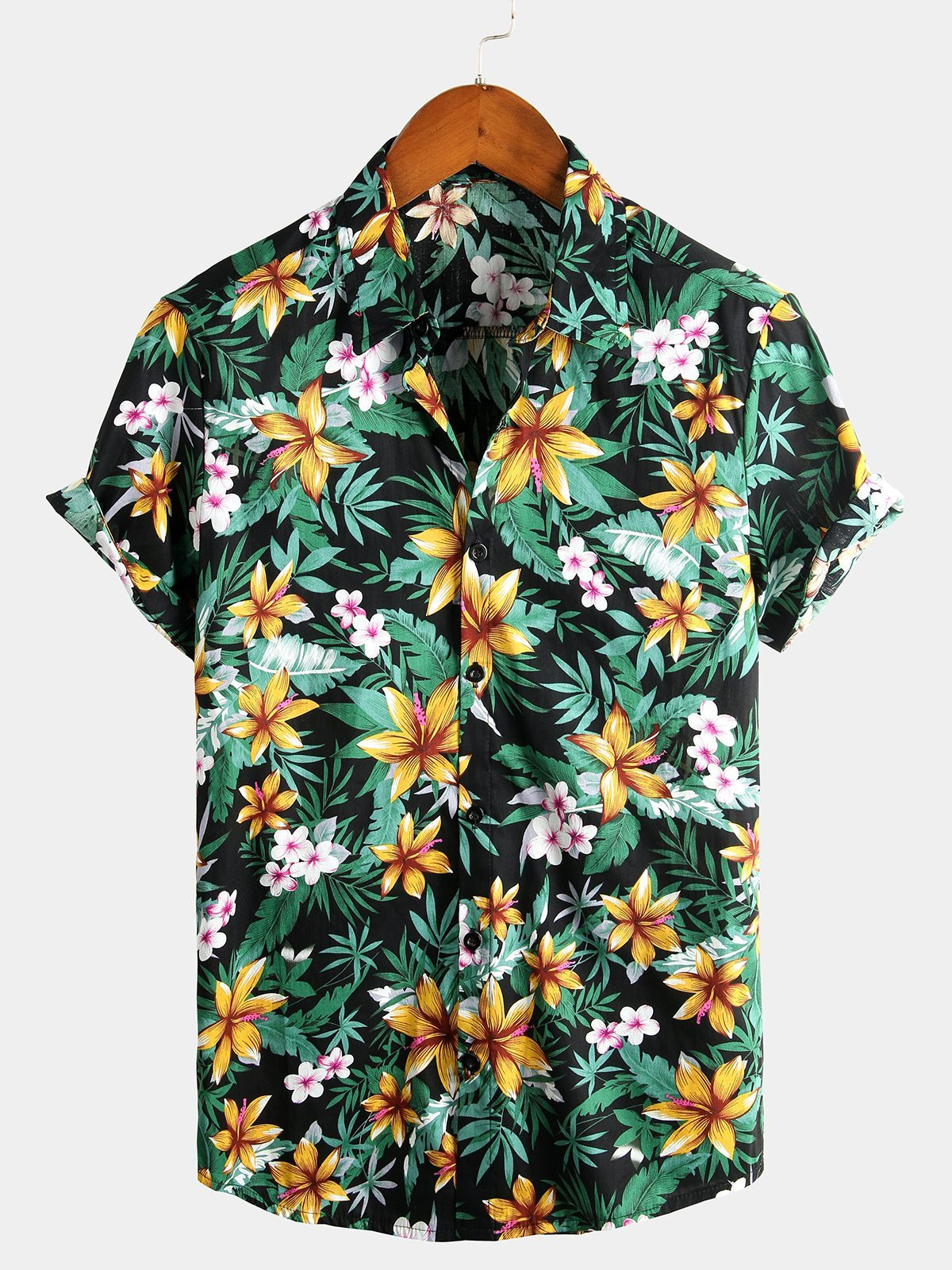 Mens Tropical Hawaiian Floral Cotton Holiday Shirt