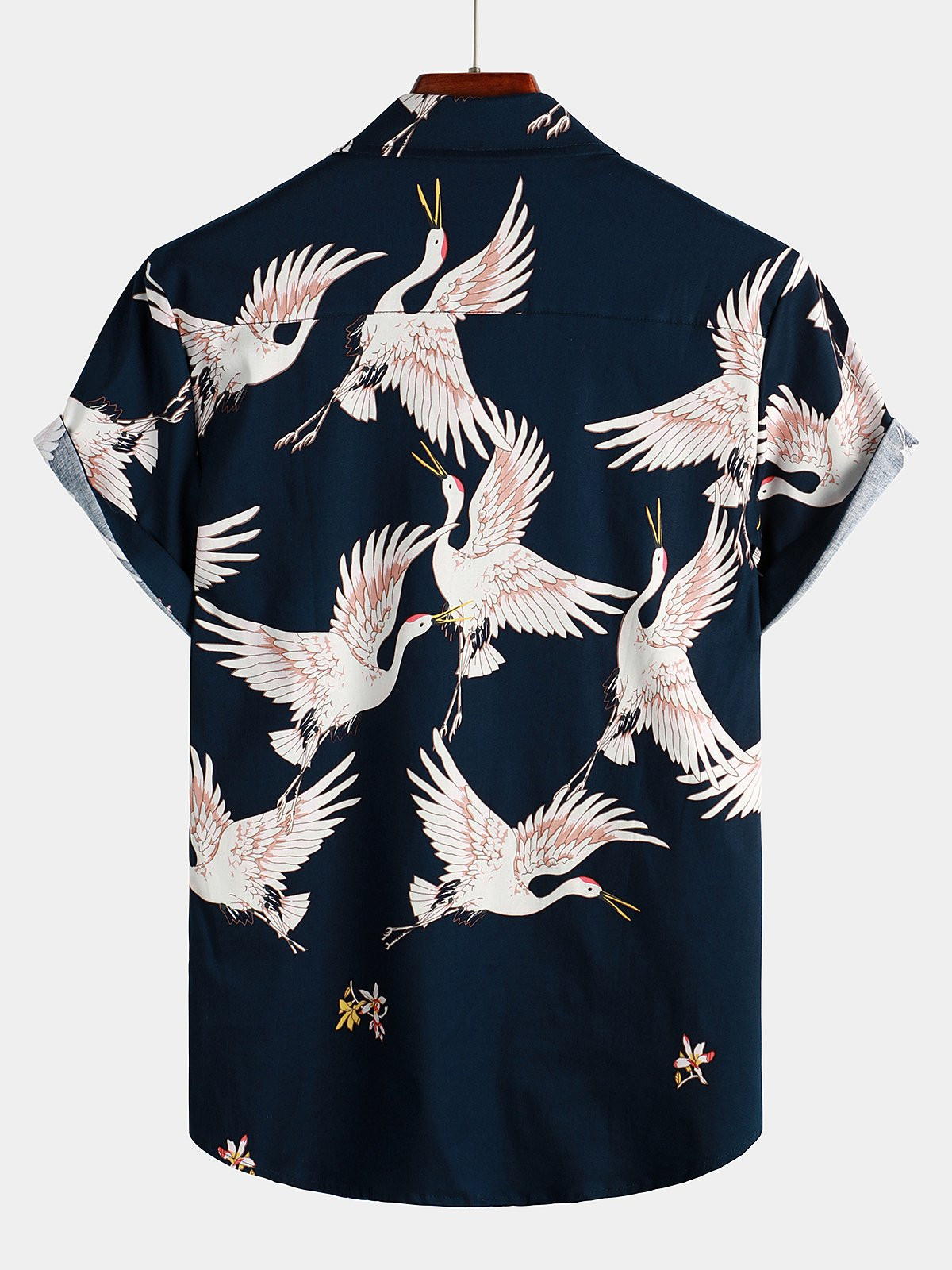 Mens Casual Crane Print Short Sleeve shirt Hawaiian Shirt for Men Women