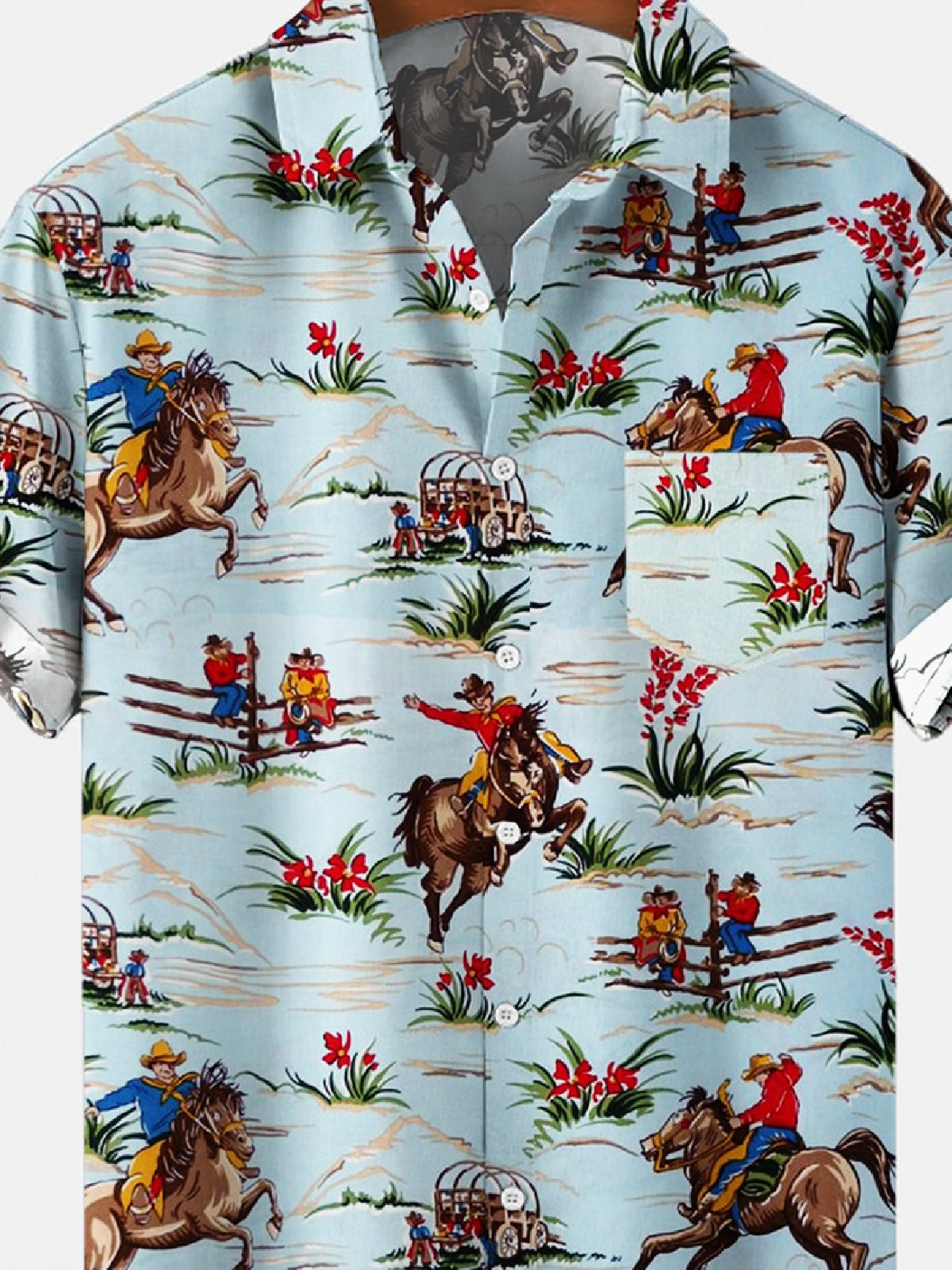 Mens Retro Cowboy Horse Shirts Lover Pocket Equestrian Casual Western Plus Size Tops Hawaiian Shirt for Men Women