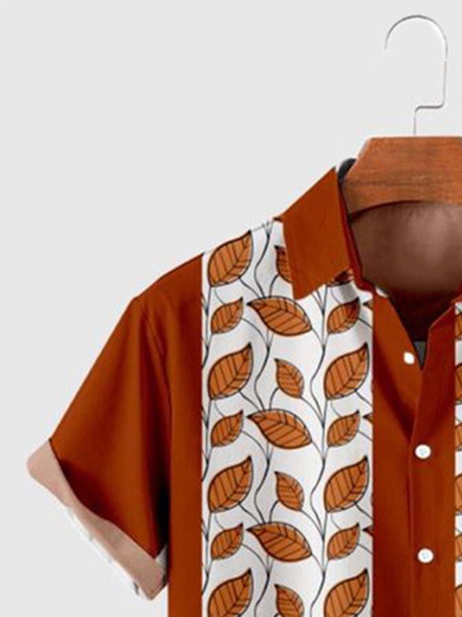 Orange Casual Cotton-Blend Leaf Shirts  Tops Hawaiian Shirt for Men Women