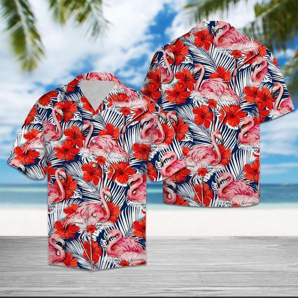 Flamingo Hawaiian Shirt Tropical Hibiscus Flower Hawaiian Shirt For Men Women