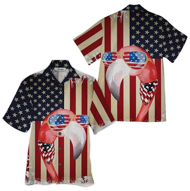 American Flag Flamingo Hawaiian Shirt Tropical Hawaiian Shirt For Men Women