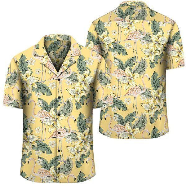 Beach Shirt Felacia Tropical Flamingo Hawaiian Shirt Tropical Yellow Hawaiian Shirt For Men Women