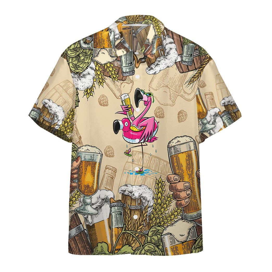 Flamingo Hawaiian Shirt Tropical Holding Beer Cup Hawaiian Shirt For Men Women