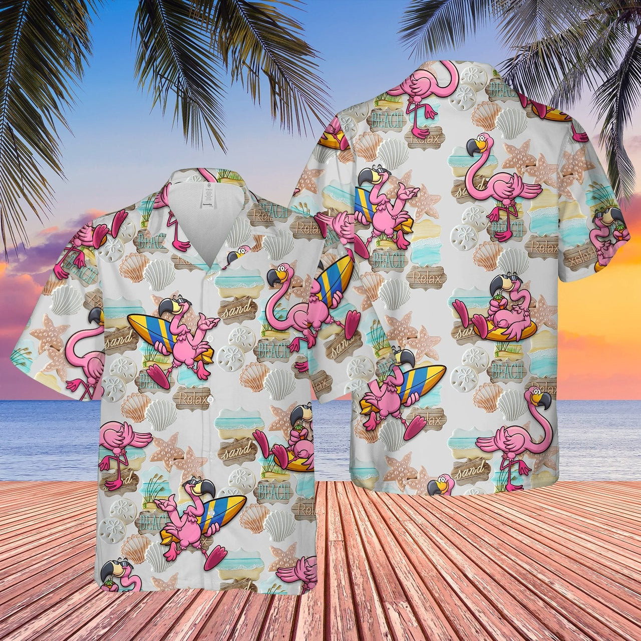 Flamingo Hawaiian Shirt Tropical Sand Beach Relax Hawaiian Shirt For Men Women