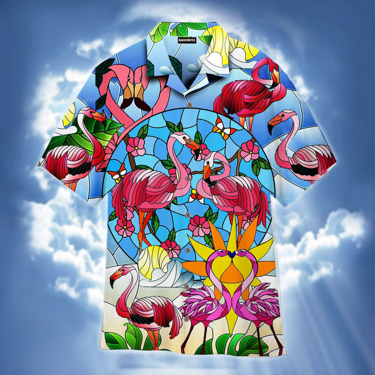 Pink Flamingo Hawaiian Shirt Tropical Stained Glass Hawaiian Shirt For Men Women