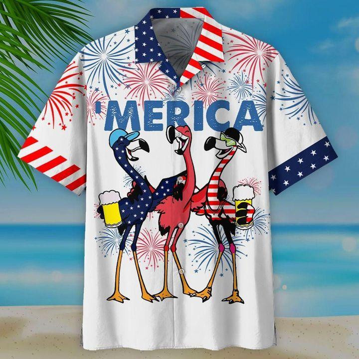 America Flamingo Hawaiian Shirt Tropical And Beer Hawaiian Shirt For Men Women