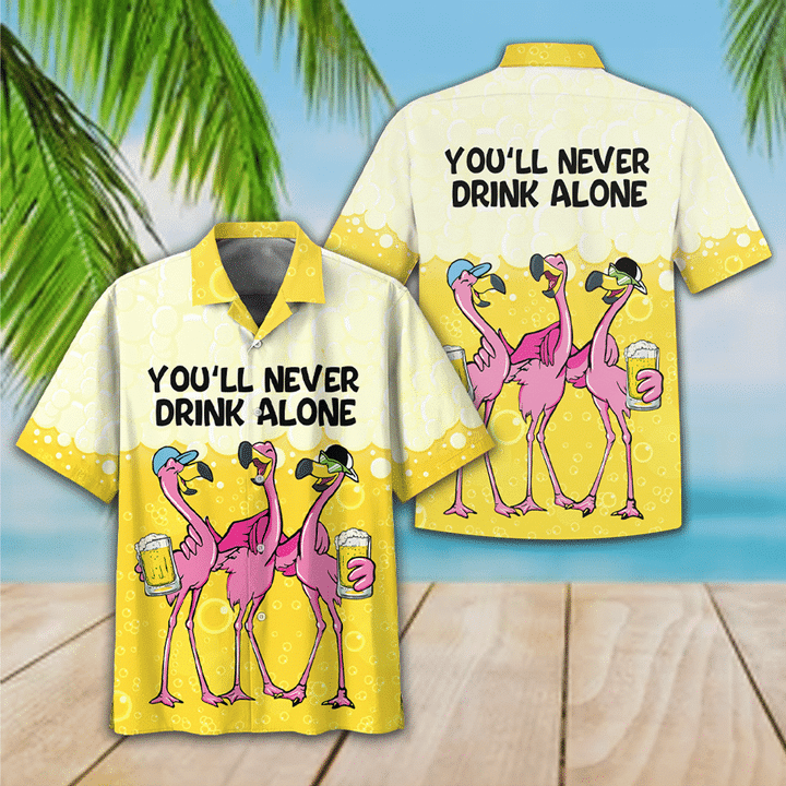 Flamingo Hawaiian Shirt Tropical You Will Never Drink Alone Hawaiian Shirt For Men Women