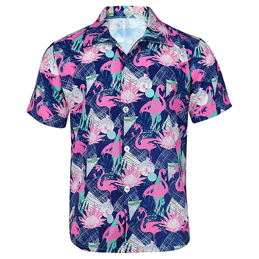 Flamingo Hawaiian Shirt Tropical Lovers Aloha Shirt Beach Shirt  Short