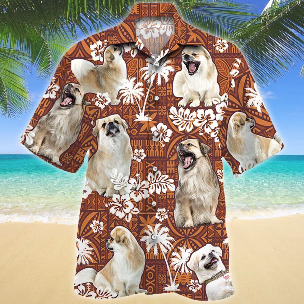 Tibetan Spaniel Dog Red Tribal Aloha Hawaiian Shirt Colorful Short Sleeve Summer Beach Casual Shirt For Men And Women