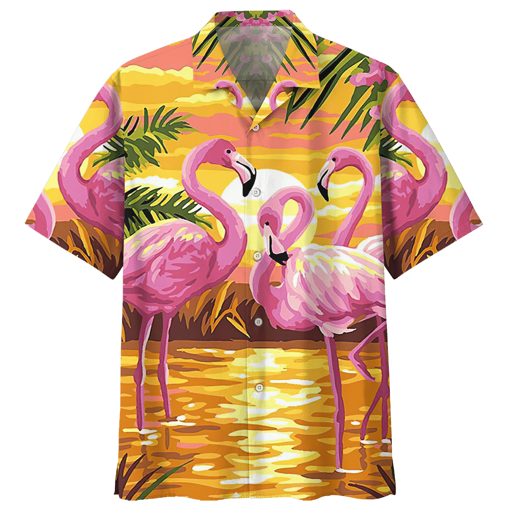 Flamingo Hawaiian Shirt Colorful Short Sleeve Summer Beach Casual Shirt For Men And Women