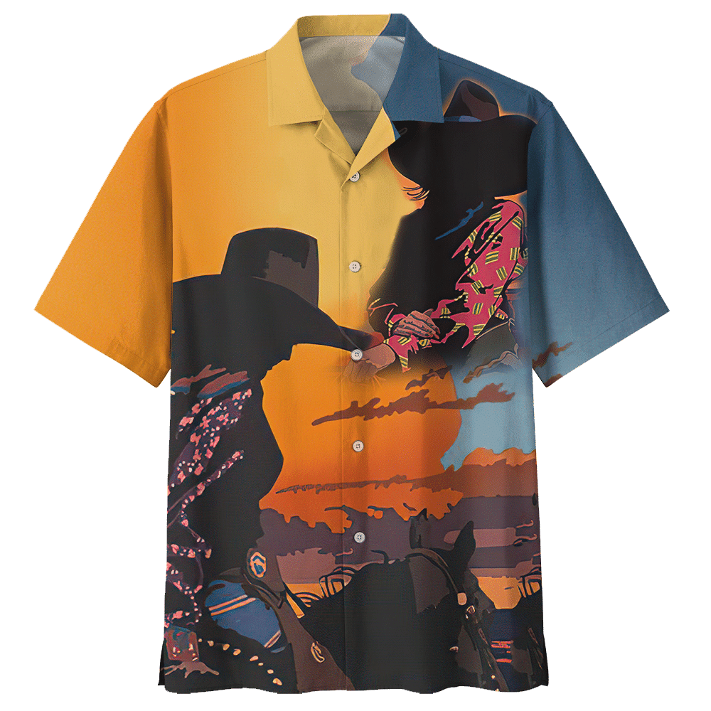 Cowboy In The Sunset Aloha Hawaiian Shirt Colorful Short Sleeve Summer Beach Casual Shirt For Men And Women