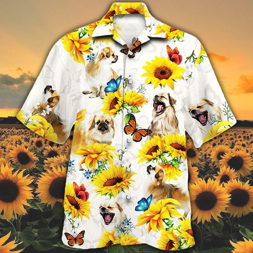 Tibetan Spaniel Dog Lovers Sun Flower Aloha Hawaiian Shirt Colorful Short Sleeve Summer Beach Casual Shirt For Men And Women