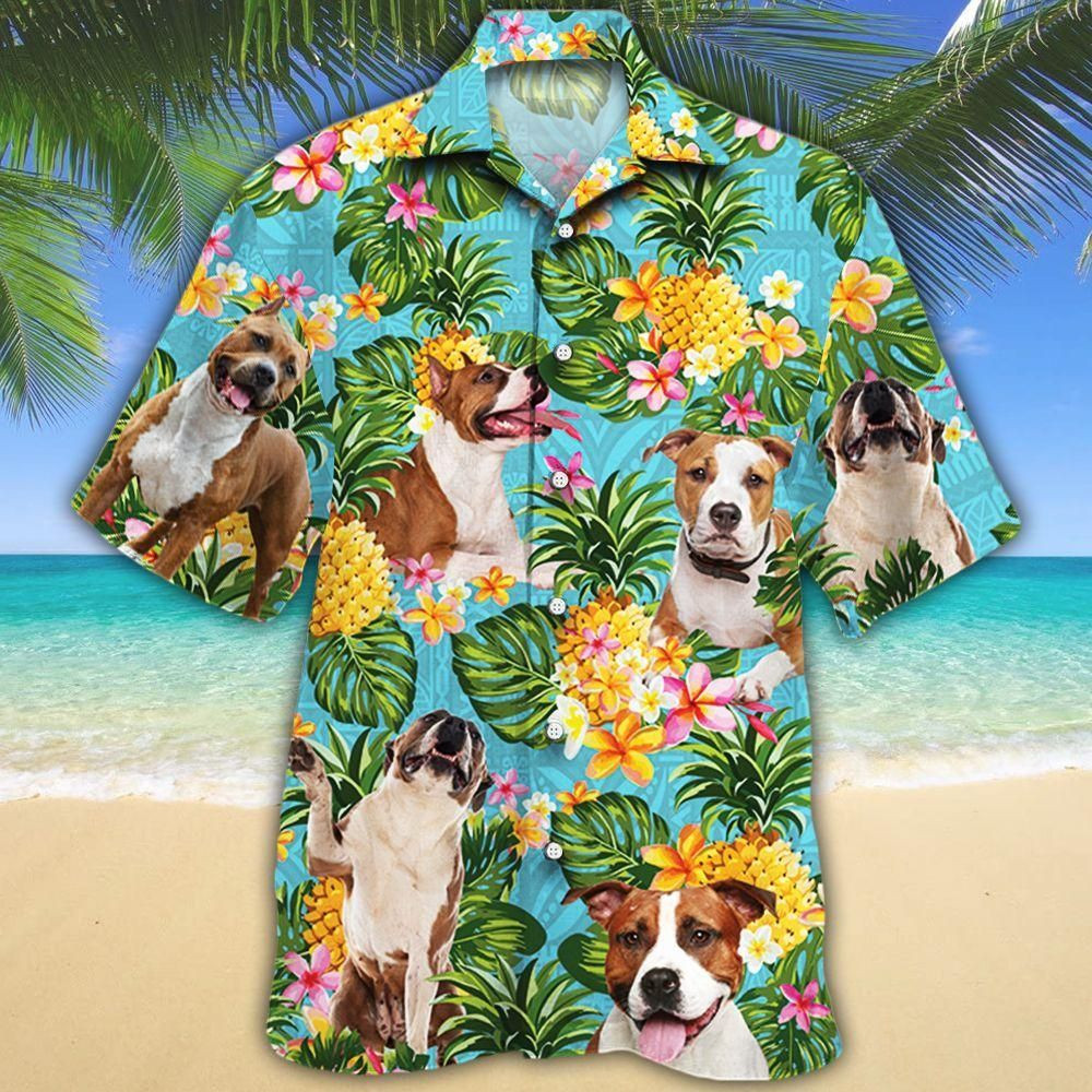 American Staffordshire Terrier Dog Lovers Pineapple Aloha Hawaiian Shirt Colorful Short Sleeve Summer Beach Casual Shirt For Men And Women