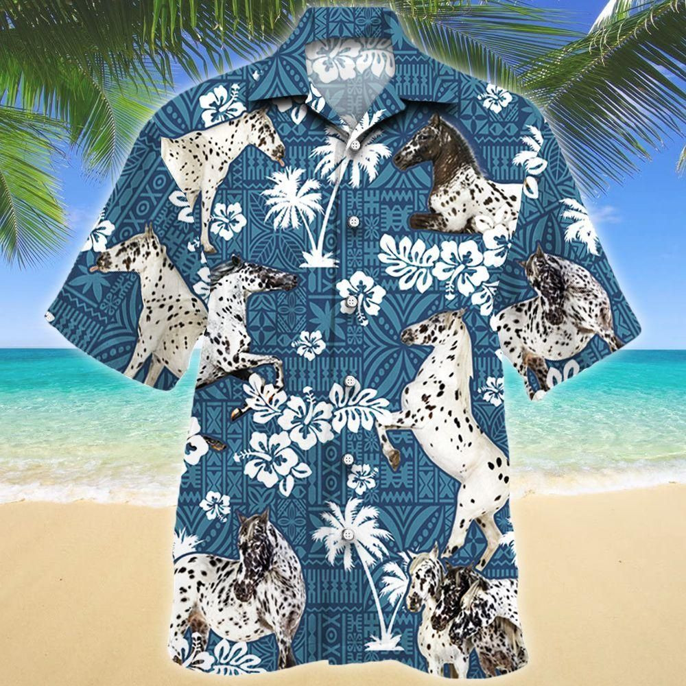 Appaloosa Horse Blue Tribal Aloha Hawaiian Shirt Colorful Short Sleeve Summer Beach Casual Shirt For Men And Women