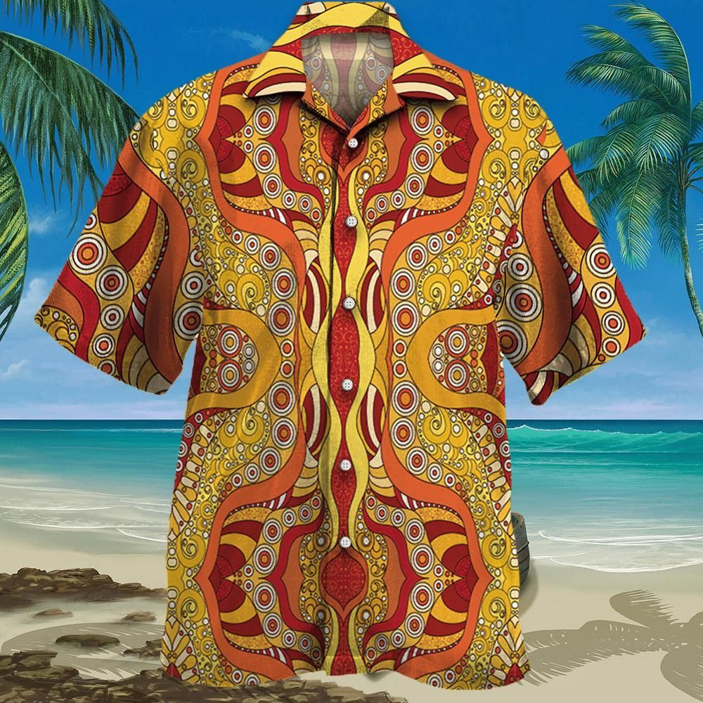 Luxury Orange Red Yellow Patterns Aloha Hawaiian Shirt Colorful Short Sleeve Summer Beach Casual Shirt For Men And Women