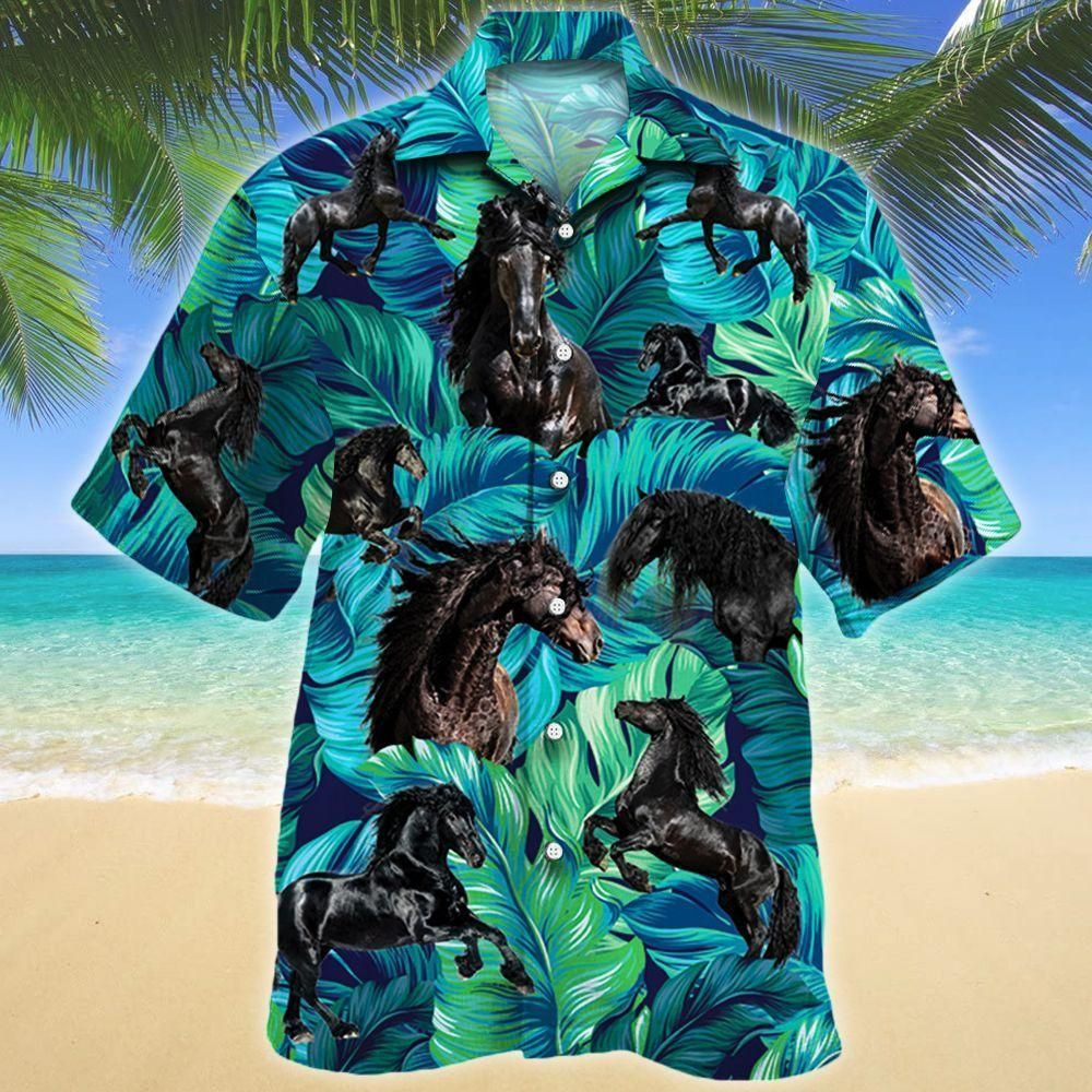 Friesian Horse Lovers Aloha Hawaiian Shirt Colorful Short Sleeve Summer Beach Casual Shirt For Men And Women