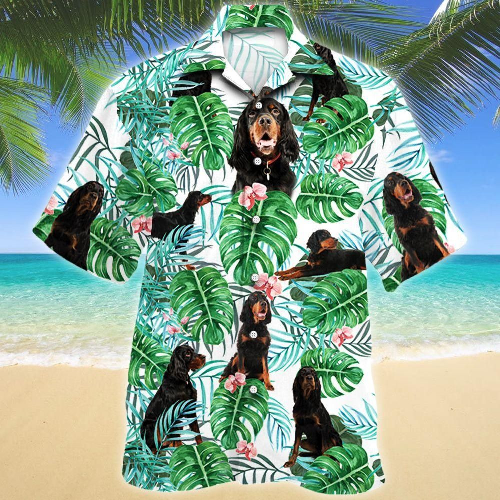 Gordon Setter Dog Tropical Plant Aloha Hawaiian Shirt Colorful Short Sleeve Summer Beach Casual Shirt For Men And Women