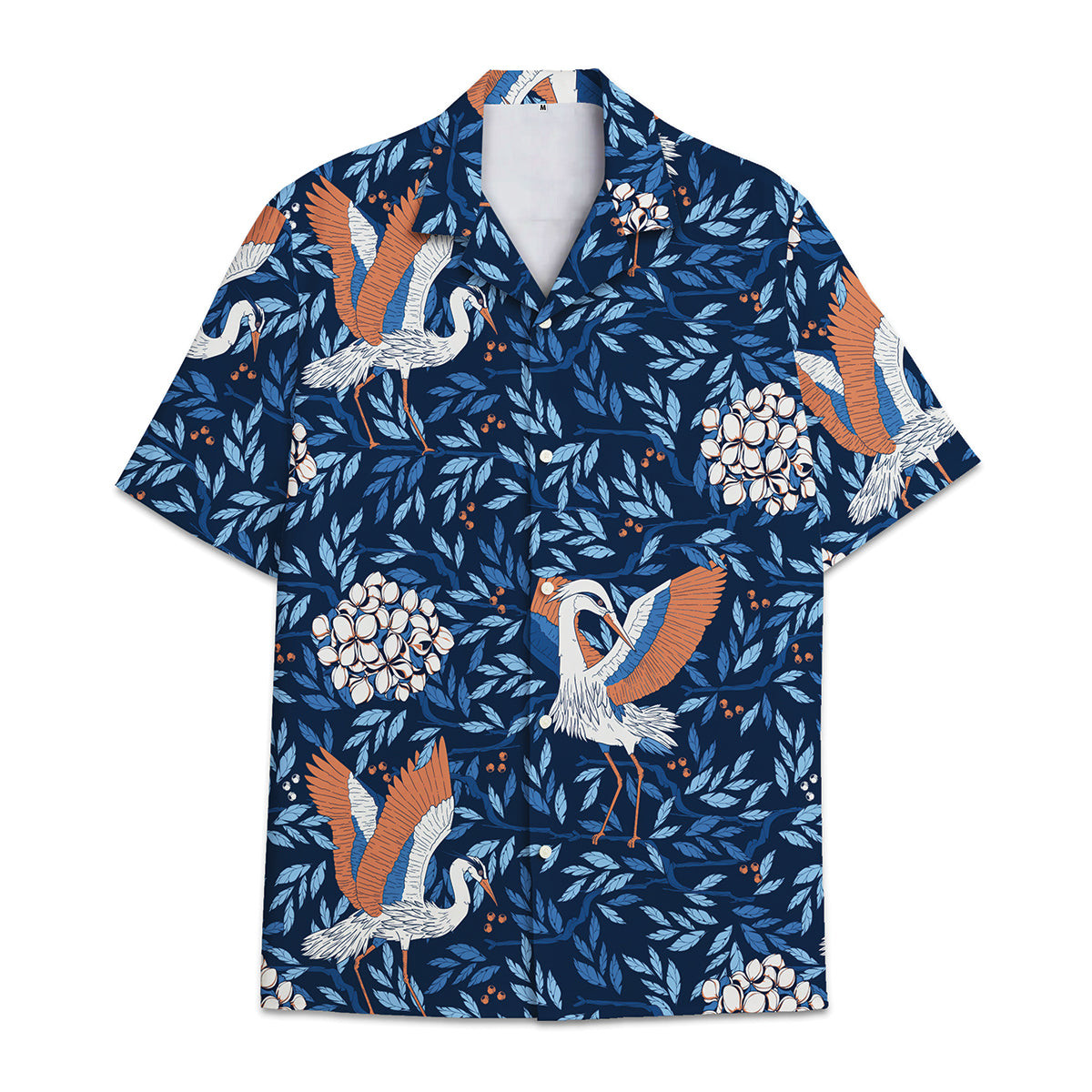 Hawaiian Shirt Red-Crowned Crane Aka Japanese Crane Pattern With Tropical Flower An Plants