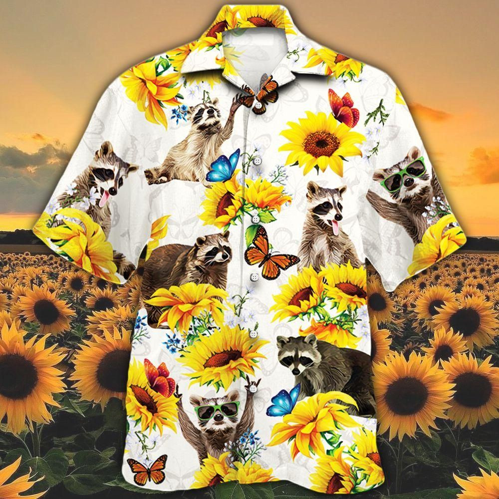 Raccoon Lovers Sun Flower Aloha Hawaiian Shirt Colorful Short Sleeve Summer Beach Casual Shirt For Men And Women