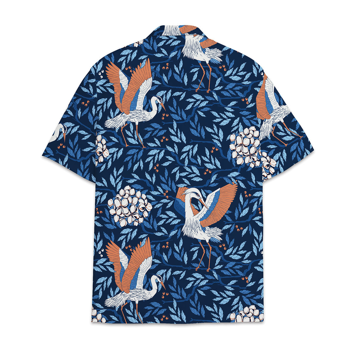 Hawaiian Shirt Red-Crowned Crane Aka Japanese Crane Pattern With Tropical Flower An Plants