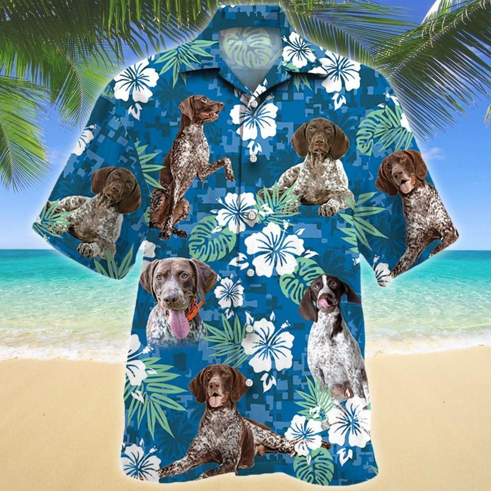 German Shorthaired Pointer Dog Lovers Blue Camouflage Aloha Hawaiian Shirt Colorful Short Sleeve Summer Beach Casual Shirt