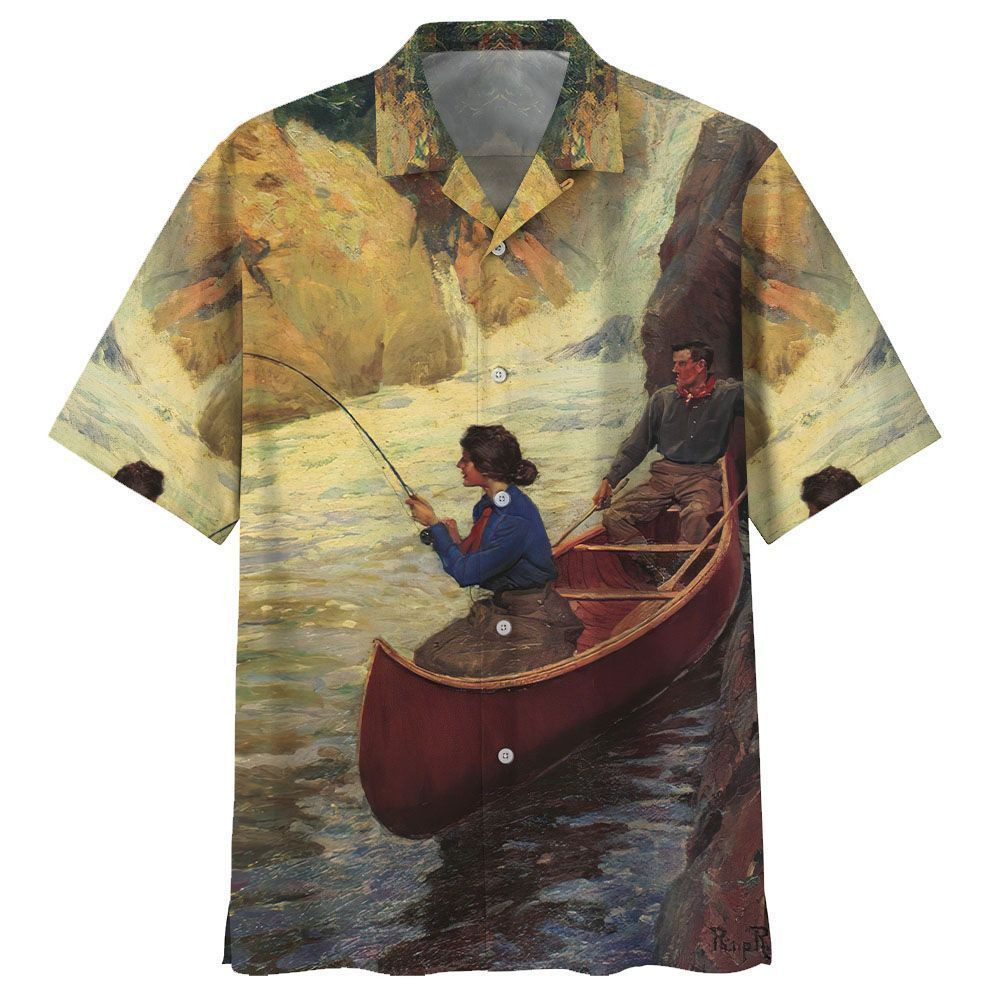 Go Fishing Canoeing Aloha Hawaiian Shirt Colorful Short Sleeve Summer Beach Casual Shirt For Men And Women