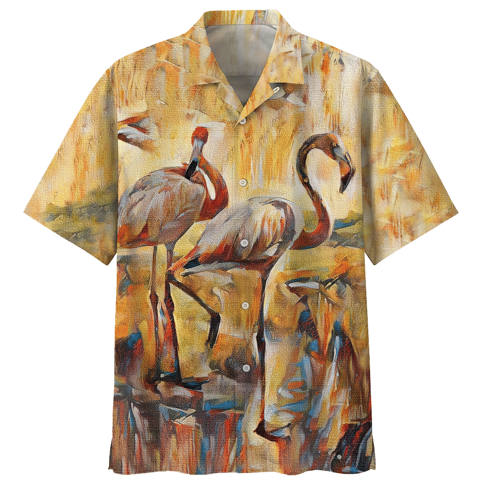 Flamingo Painting Aloha Hawaiian Shirt Colorful Short Sleeve Summer Beach Casual Shirt For Men And Women