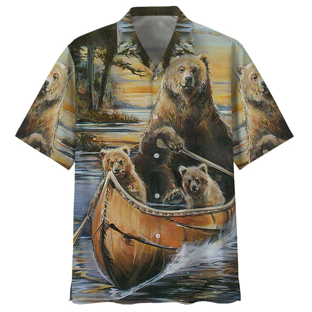 Bear Canoeing Aloha Hawaiian Shirt Colorful Short Sleeve Summer Beach Casual Shirt For Men And Women