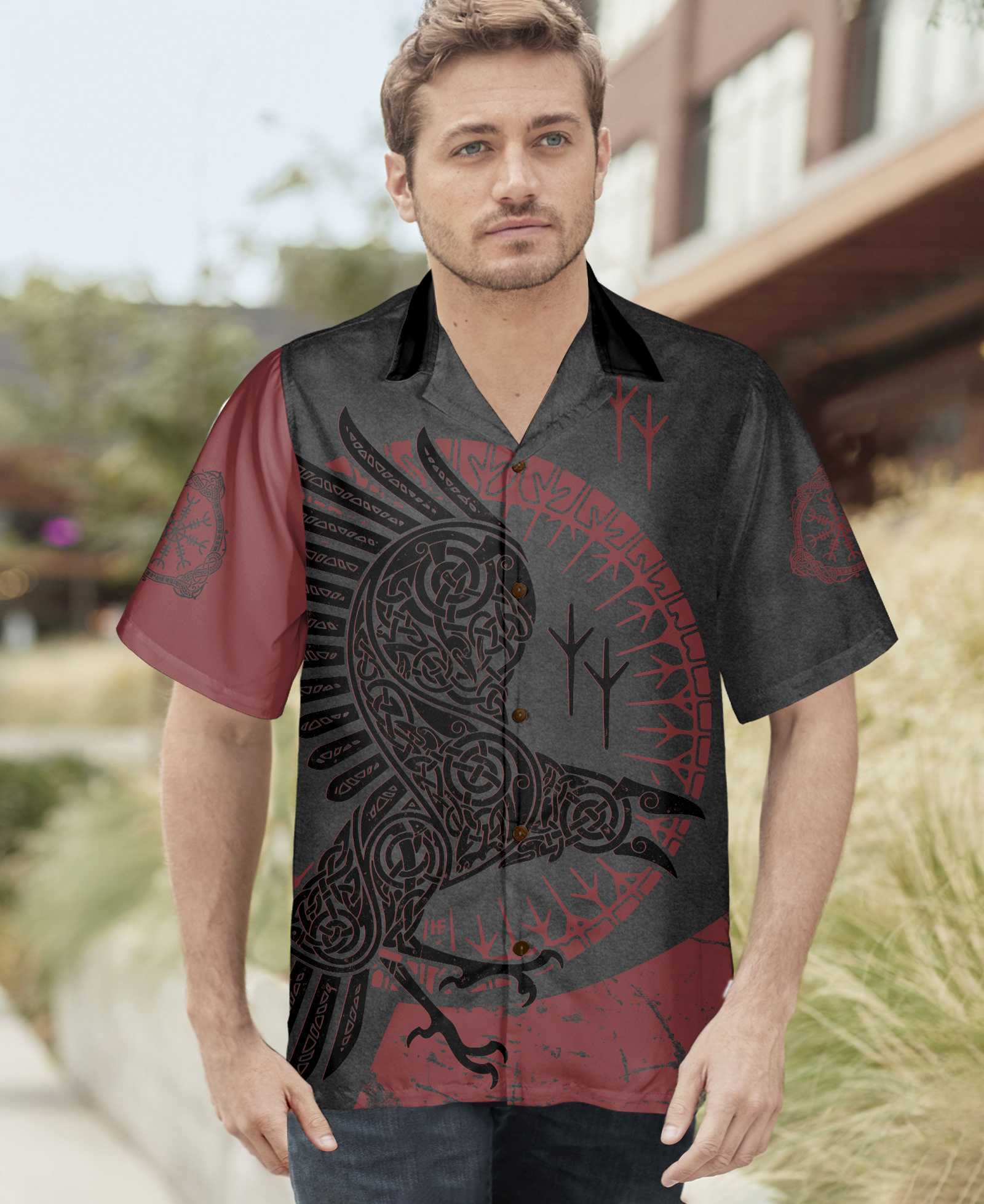 Red And Black Raven Viking Hawaiian Shirt Unique Viking Raven Shirt Aloha Shirt For Men and Women