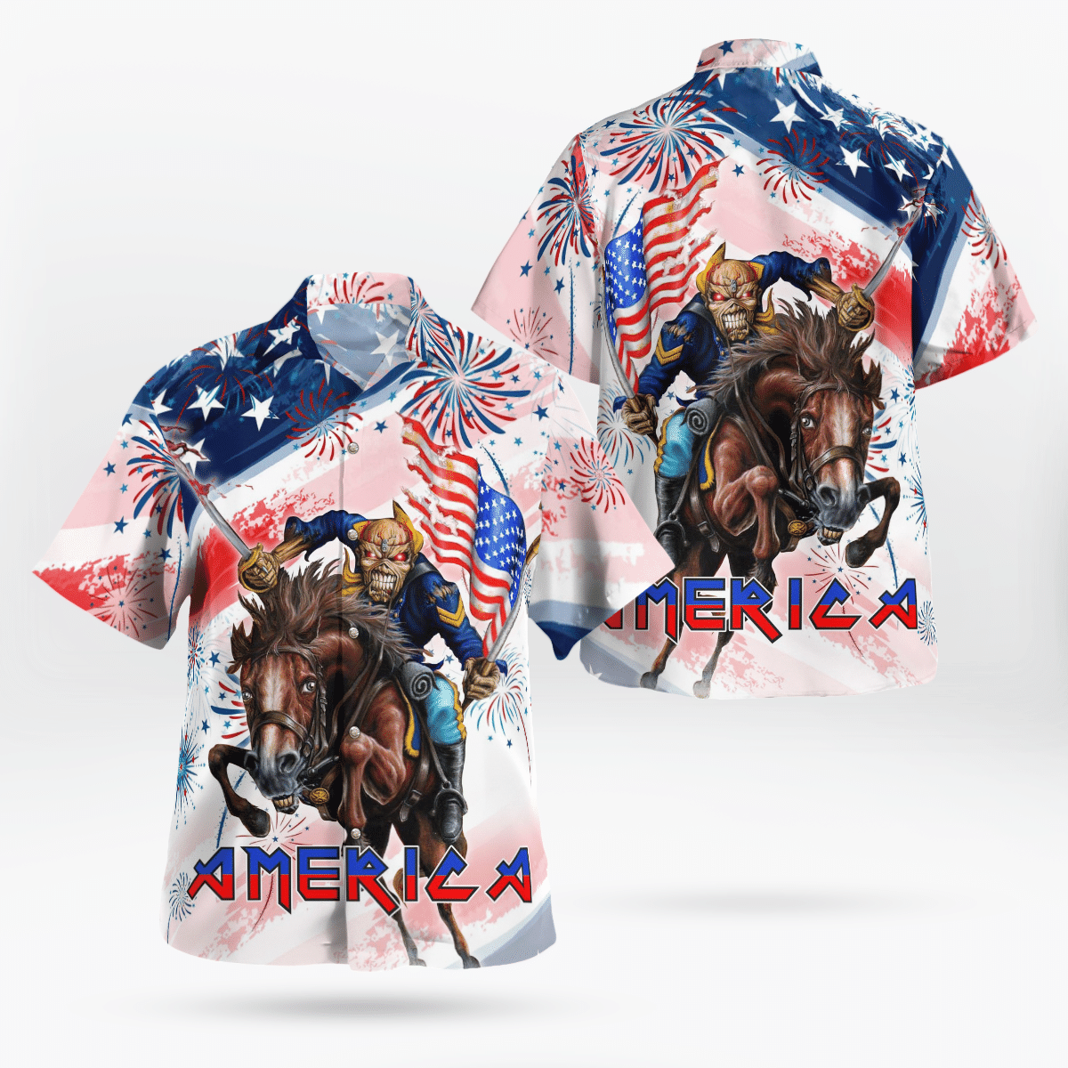 Iron America Flag Firework Pattern Hawaii Shirt Aloha Shirt For Men Women