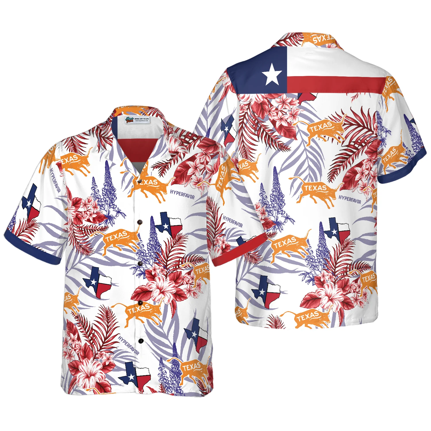 Bluebonnet Texas Hawaiian Shirt Red Version Button Down Floral and Flag Texas Shirt Proud Texas Shirt Aloha Shirt For Men and Women