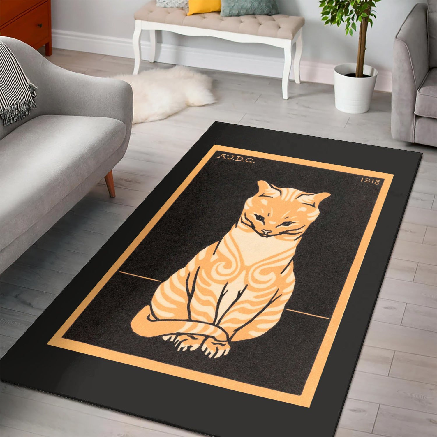 Sitting Cat Area Rug For Christmas Living room and Bedroom Rug Home Decor Floor Decor