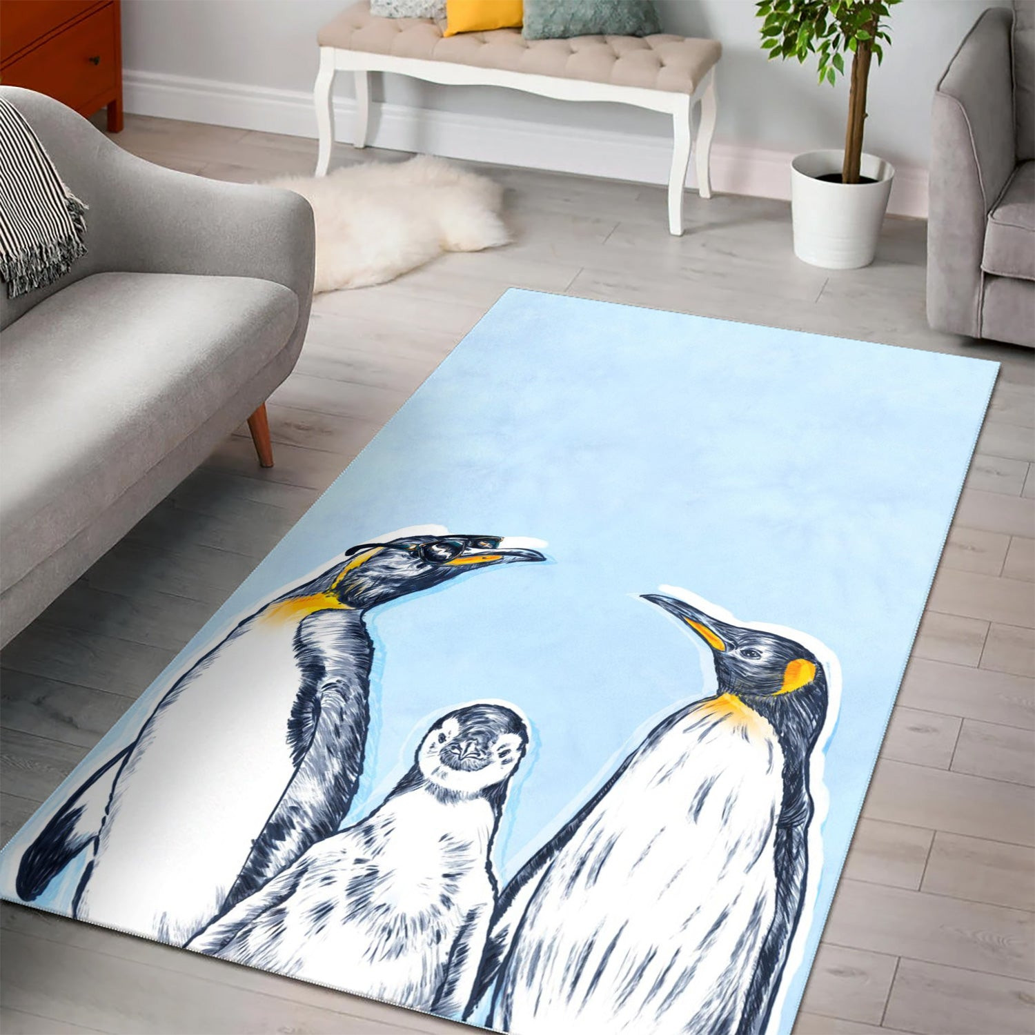 Rocking Penguins Area Rug Living room and Bedroom Rug Christmas Gift US Decor