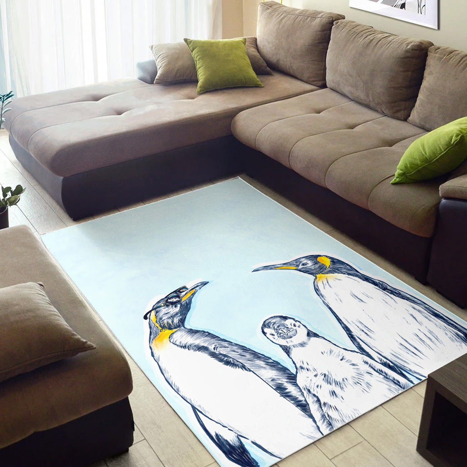 Rocking Penguins Area Rug Living room and Bedroom Rug Christmas Gift US Decor