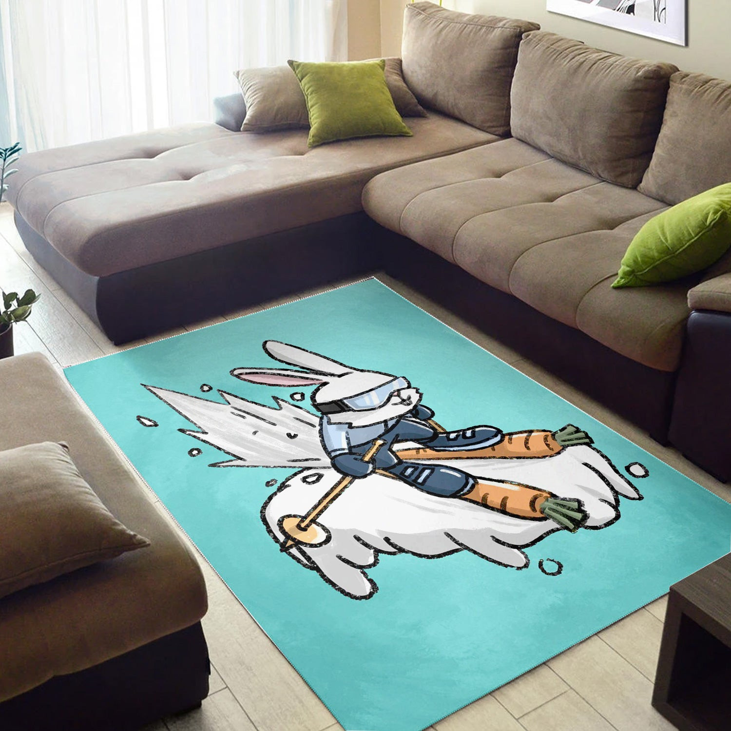 Skiing Bunny Rabbit Rug Living room and Bedroom Rug Home US Decor