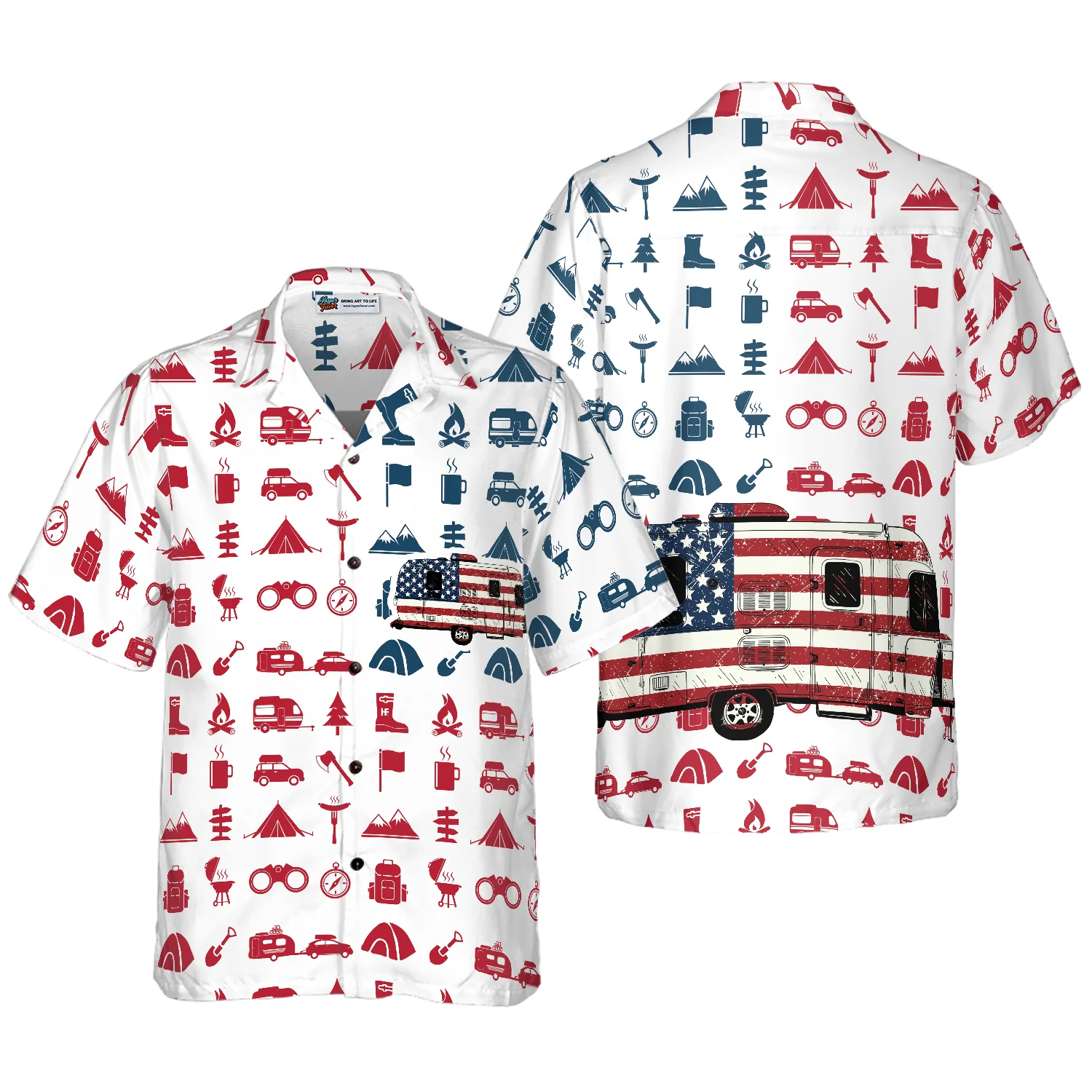 Campervan American Flag Hawaiian Shirt Aloha Shirt For Men and Women