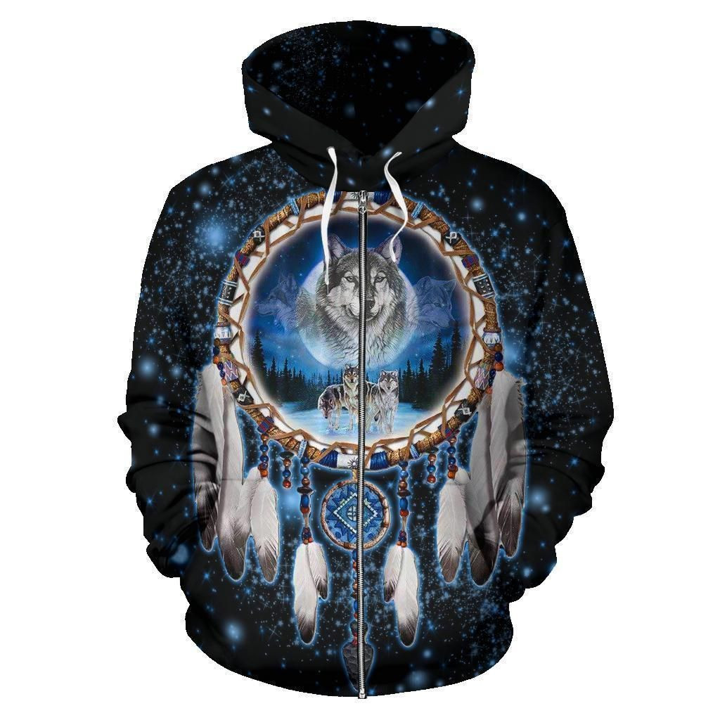 Galaxy Dreamcatcher Wolf Native American Zipper Hoodie BT04