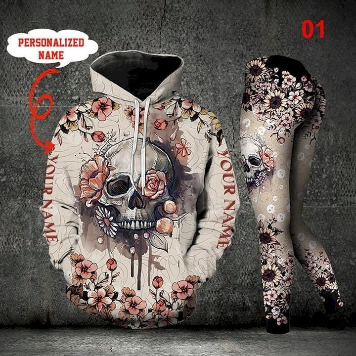 Floral Skull Pattern Daisy 3D For Lovers Hoodie Leggings Set