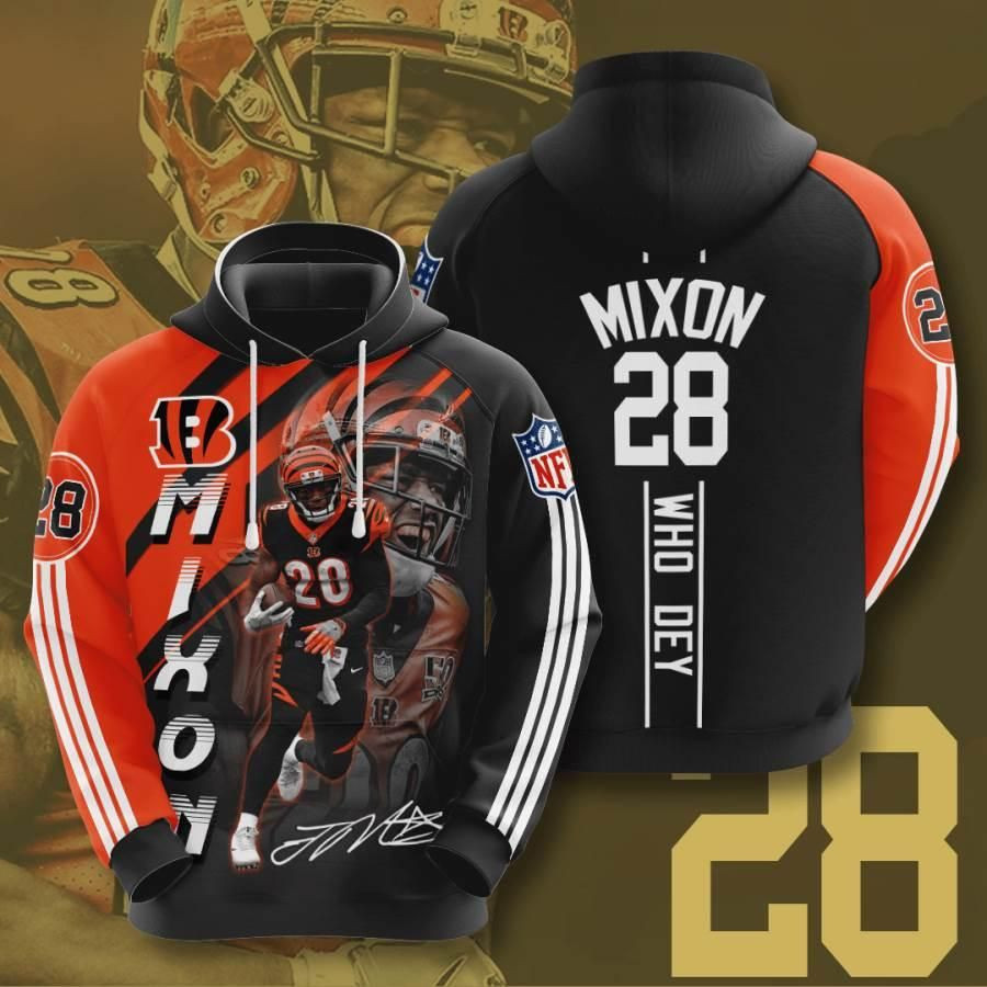 Sports American Football Nfl Cincinnati Bengals Joe Mixon Usa 977 Hoodie 3D Size S to 5XL