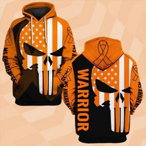 Ms Awareness Skull Orange Ribbon 3D All Over Print Hoodie, Zip-up Hoodie