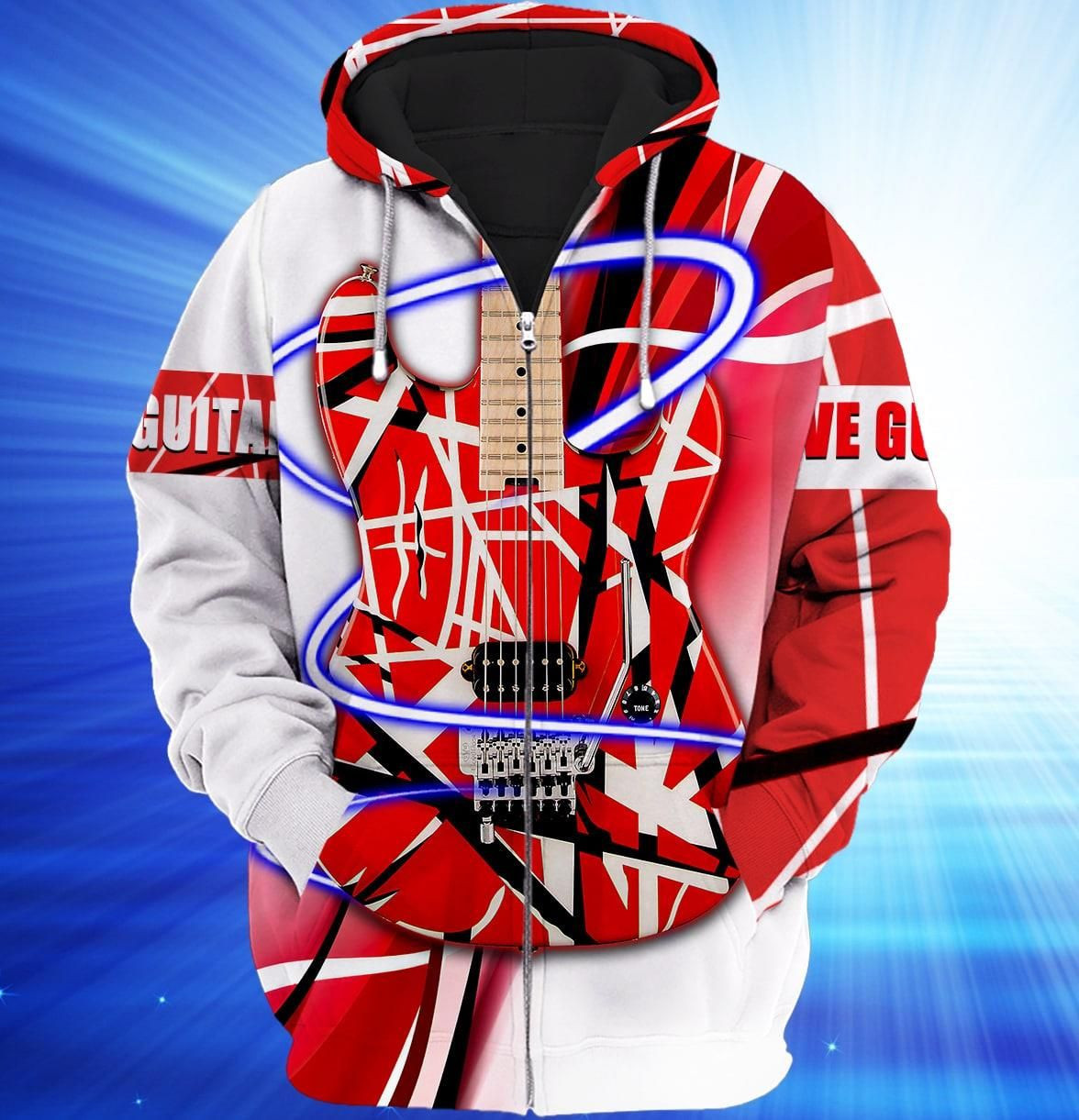 Van Halen Gift For Fan Memorials Eddie Van Halen Red Guitar EVH Zipup Hoodie