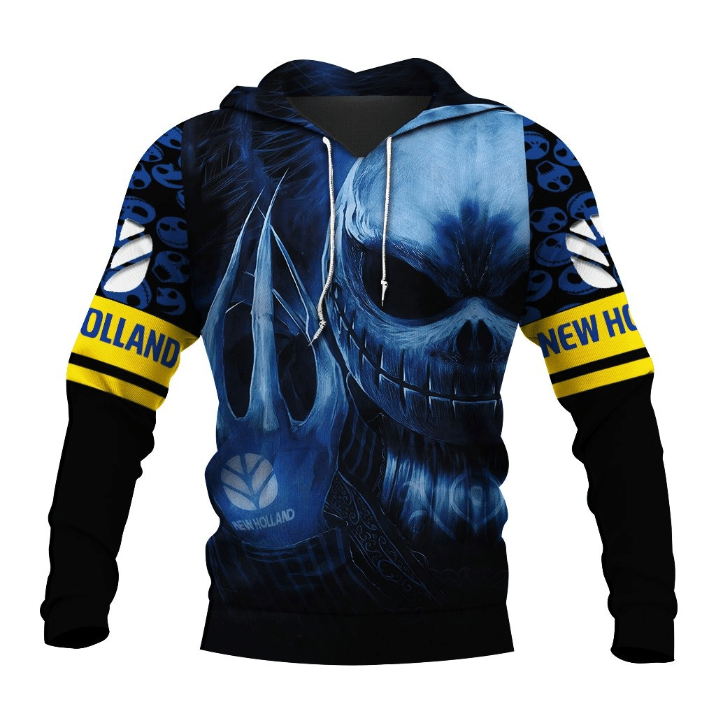 New Holland Gift Ideas Farmer Gifts Jack Skellington New Holland Agriculture Tractor Blue Hoodie