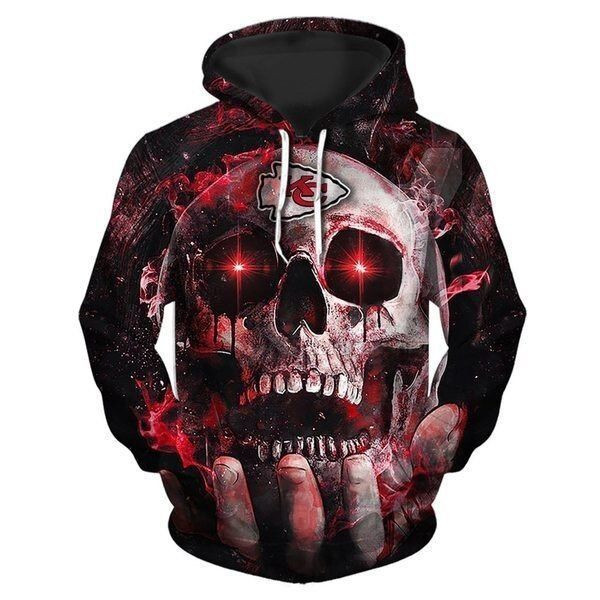 Nfl - Kansas City Chiefs Team Neon Skull 3d Hoodie Style 2021