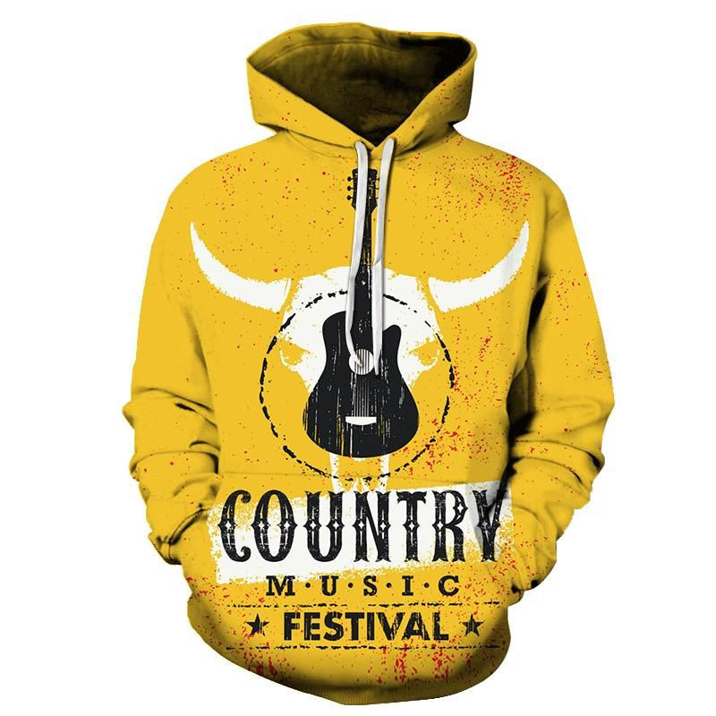 Bull Country Music Yellow 3D All Over Print Hoodie, Zip-up Hoodie