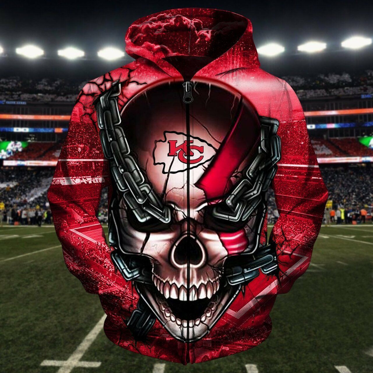 Kansas City Chiefs Team Football Zippered Hoodies Chiefs Team Logo Skull 2021