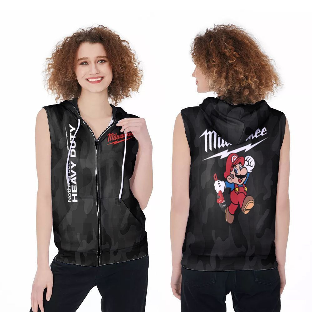 Milwaukee Super Mario Nothing But Heavy Duty 3D Printed Gift For Milwaukee Mario Lovers Zip Sleeveless Hoodie