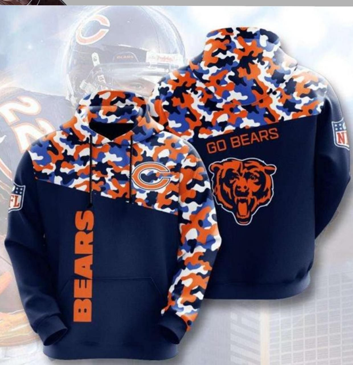 NFL Chicago Bears Camouflage 3D All Over Print Hoodie, Zip-up Hoodie